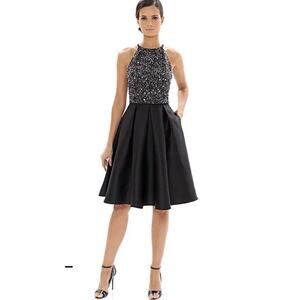 CARMEN MARC VALVO INFUSION SEQUIN CUTAWAY FIT FLARE BLACK DRESS SIZE 10 2091